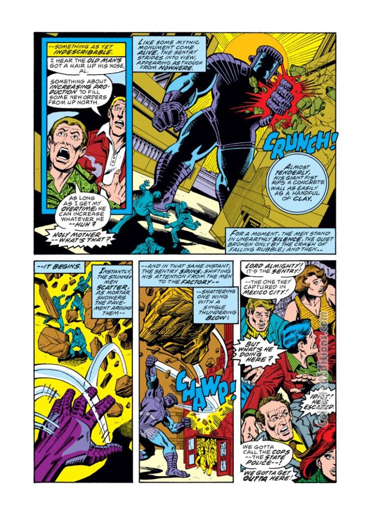 Captain Marvel #48, pg. 8; pencils, Al Milgrom; inks, Terry Austin; Sentry, Kree