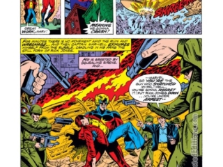Captain Marvel #52, pg. 17; pencils, Al Milgrom; inks, Terry Austin; Mar-Vell, Rick Jones, nega-bands