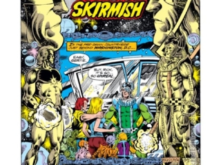 Captain Marvel #62, pg. 1; pencils, Pat Broderick; inks, Bruce Patterson; "Earth Skirmish", Doug Moench, splash page, Mar-Vell, Stellarax