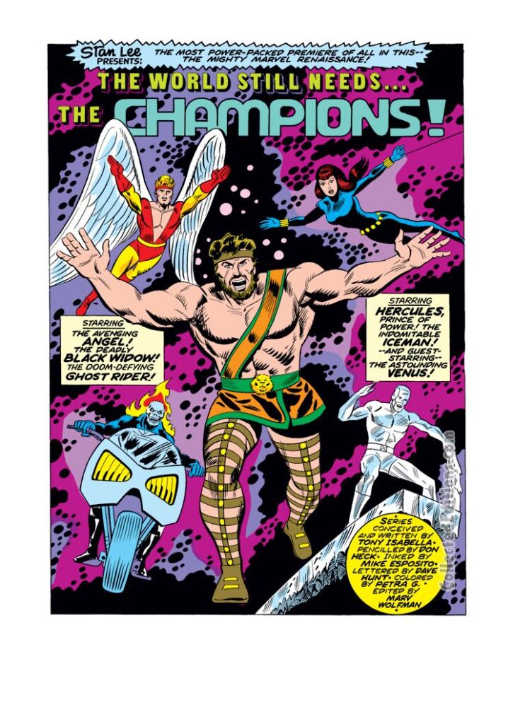 Champions #1, pg. 1; pencils, Don Heck; inks, Mike Esposito; first appearance
