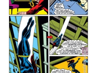 Champions #7, pg. 15; pencils, George Tuska; inks, Vince Colletta Champions #7, pg. 15; pencils, George Tuska; inks, Vince Colletta; Black Widow leaps out window