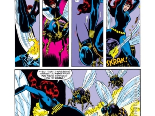 Champions #14, pg. 8; pencils, John Byrne; inks, Mike Esposito Champions #14, pg. 8; pencils, John Byrne; inks, Mike Esposito; Black Widow vs. Swarm