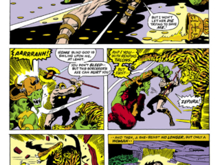 Conan the Barbarian #5, pg. 18; pencils, Barry Windsor-Smith; inks, Frank Giacoia; tiger, Jaggta-Noga, Robert E. Howard, Roy Thomas