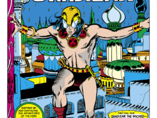 Conan the Barbarian #6, pg. 1; pencils, Barry Windsor-Smith; inks, Sal Buscema; Devil Wings over Shadizar, Roy Thomas, young Conan, horn helmet