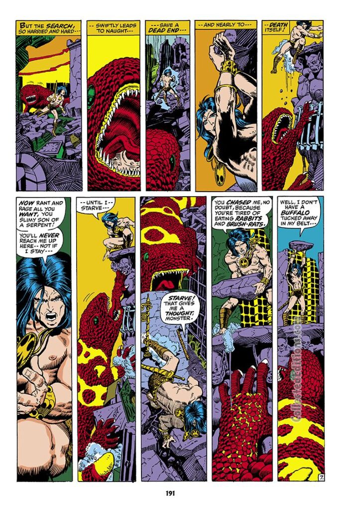 Conan the Barbarian #8, pg. 7; pencils, Barry Windsor-Smith; inks, Tom Palmer, Tom Sutton; Roy Thomas, giant lizard monsters