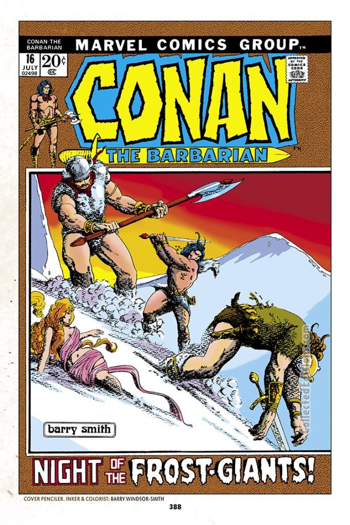 Conan the Barbarian #16 cover; pencils and inks, Barry Windsor-Smith, Night of the Frost-Giants Daughter