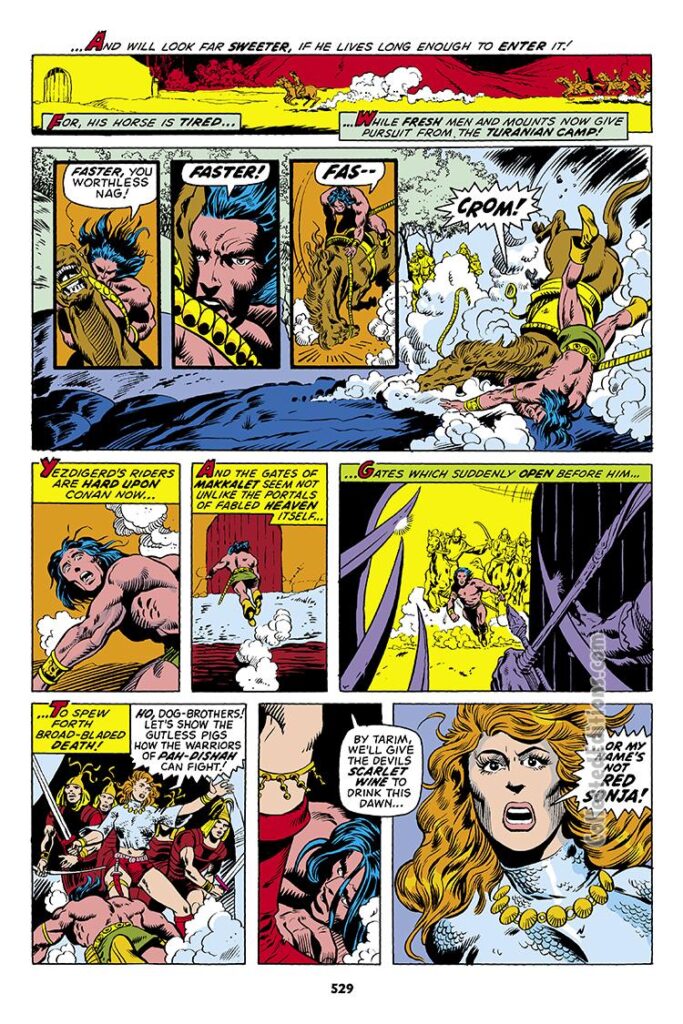 Conan the Barbarian #23, pg. 11; pencils, Barry Windsor-Smith; inks, Chic Stone; first appearance of Red Sonja,