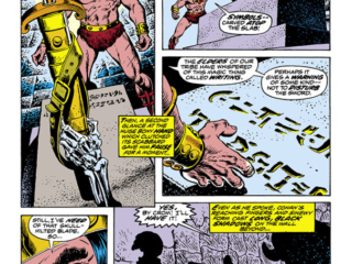 Conan the Barbarian #31, pg. 10; pencils, John Buscema; inks, Ernie Chan; The sword in the stone, sword and sorcery