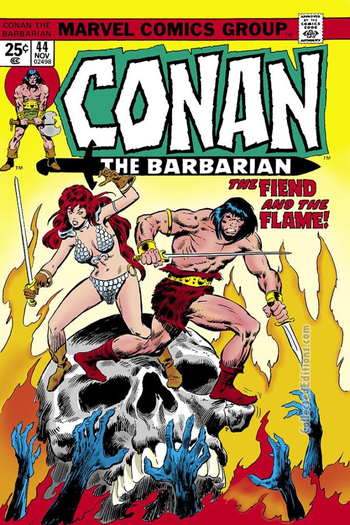 Conan the Barbarian #44 cover; pencils and inks, John Buscema; The Fiend and the Flame, giant skull, Red Sonja