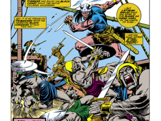 Conan the Barbarian #59, pg. 1; pencils, John Buscema; inks, Steve Gan; The Ballad of B&ecirc;lit, Black Corsairs, Roy Thomas, Stygia