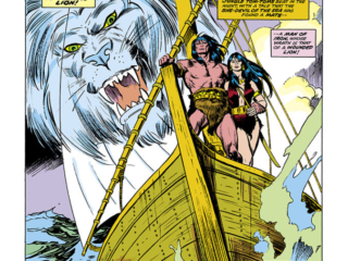 Conan the Barbarian #65, pg. 1; pencils, John Buscema; inks, The Tribe; Fiends of the Feathered Serpent, B&ecirc;lit, Amra the Lion