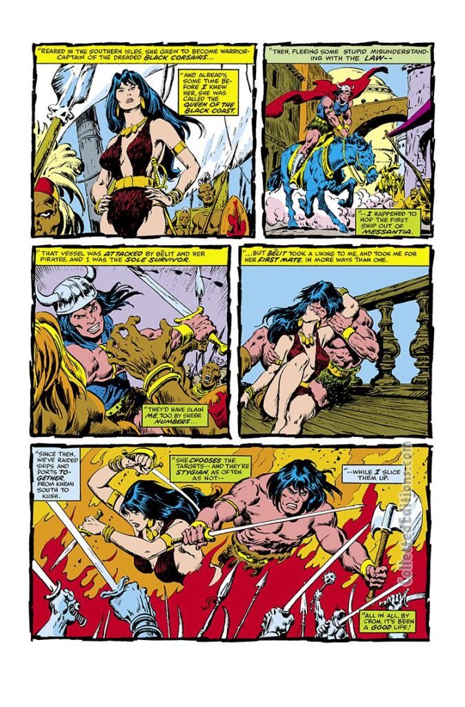 Conan the Barbarian #85, pg. 3; pencils, John Buscema; inks, Ernie Chan; Bêlit, romance, she-pirate