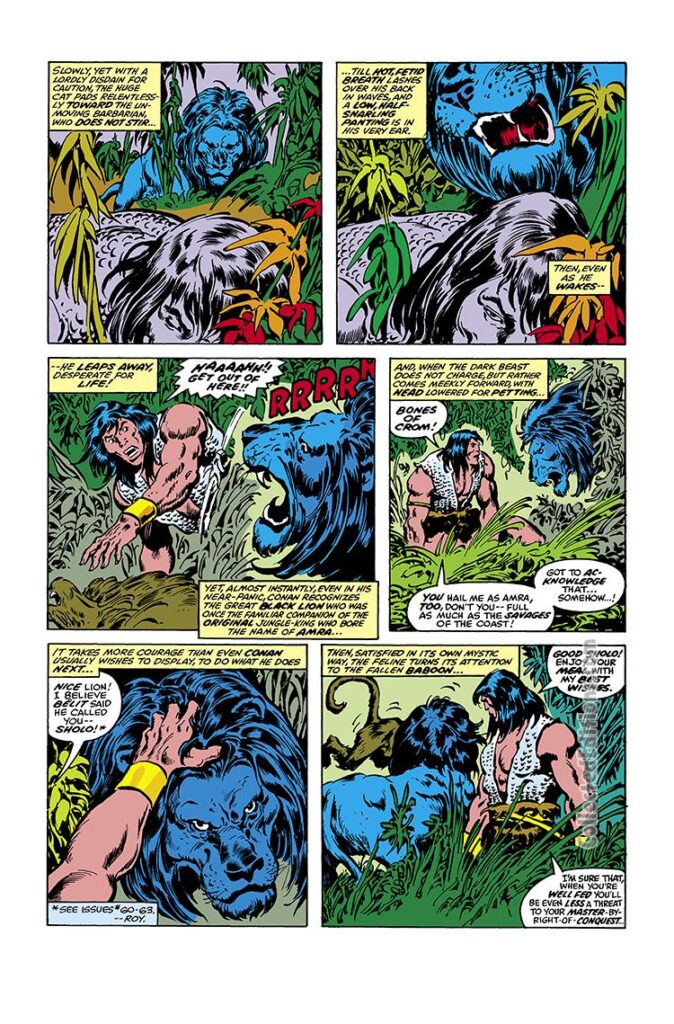 Conan the Barbarian #95, pg. 4; pencils, John Buscema; inks, Ernie Chan; Amra, black lion