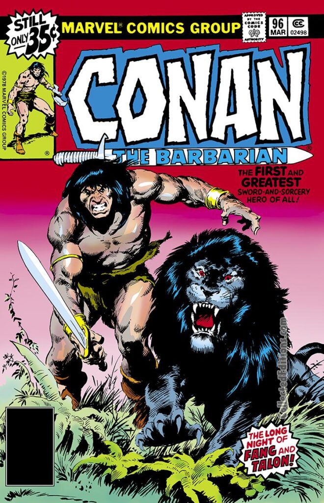 Conan the Barbarian #96 cover; pencils and inks, John Buscema, Amra, lion