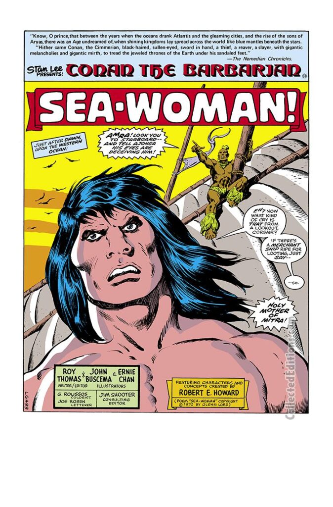 Conan the Barbarian #98, pg. 1; pencils, John Buscema; inks, Ernie Chan; Sea-Woman, Amra, siren, mermaid