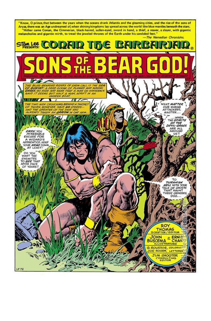Conan the Barbarian #109, pg. 1; pencils, John Buscema; inks, Ernie Chan; Sons of the Bear God, Roy Thomas