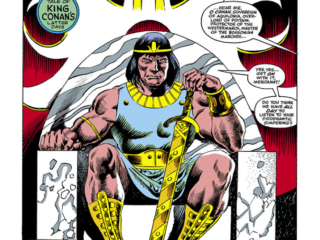 Conan the Barbarian Annual #7, pg. 1; pencils, John Buscema; inks, Danny Bulanadi, Ricardo Villamonte, Armando Gil; Roy Thomas, Red Shadows and Black Kraken