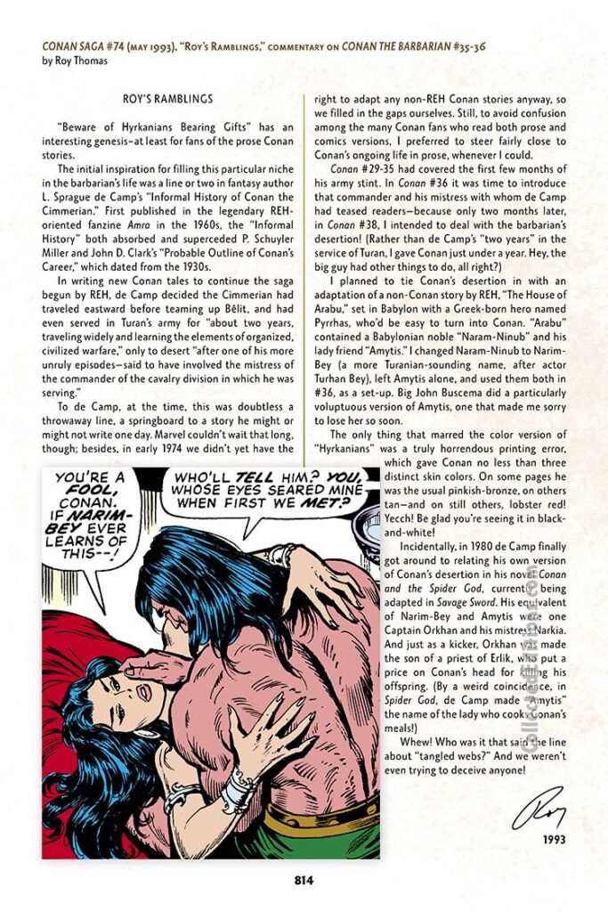 Bonus: Essay by Roy Thomas from Conan Saga #74