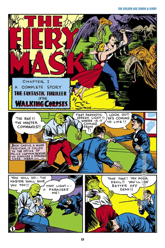 Daring Mystery Comics #1, pg. 2; The Fiery Mask in "The Fantastic Thriller of the Walking Corpses"; Timely Marvel zombies, Joe Simon, Jack Kirby