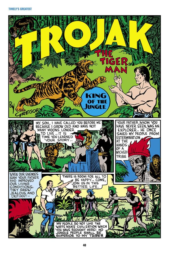 Daring Mystery Comics #2, pg. 12; Trojak the Tiger Man in "King of the Jungle"; Gregory Sykes/Joe Simon/Jack Kirby/Timely Marvel/Golden Age/jungle comics