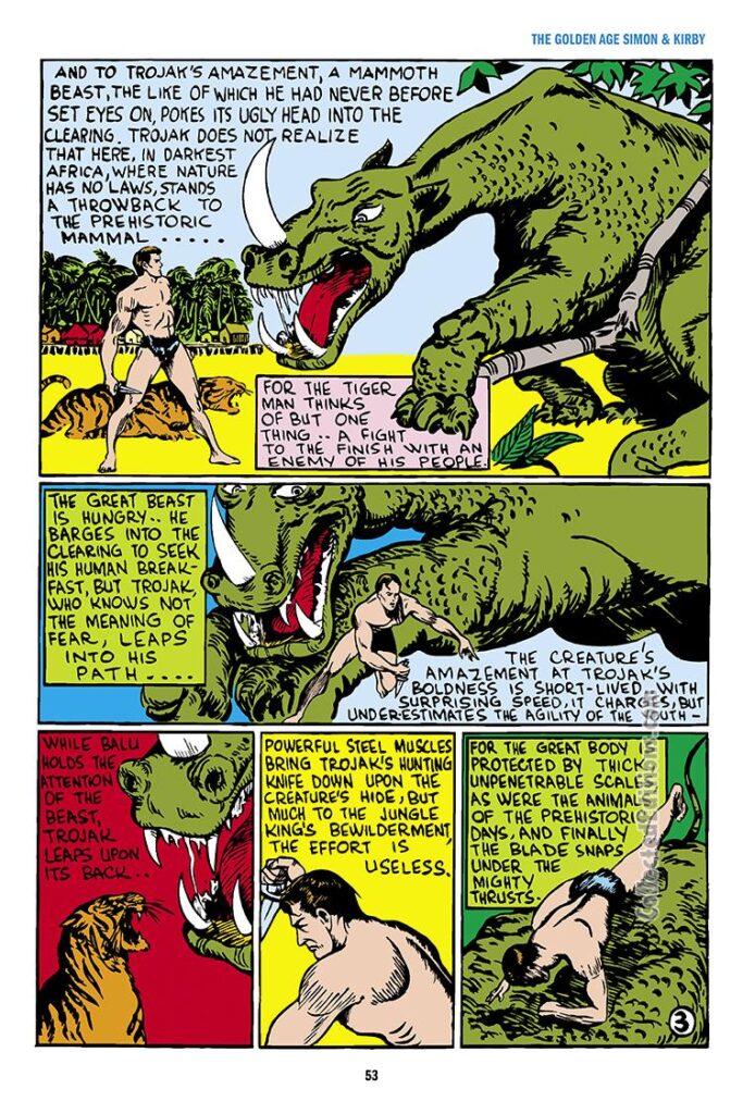 Daring Mystery Comics #3, pg. 4; Trojak the Tiger Man; Joe Simon, Jack Kirby