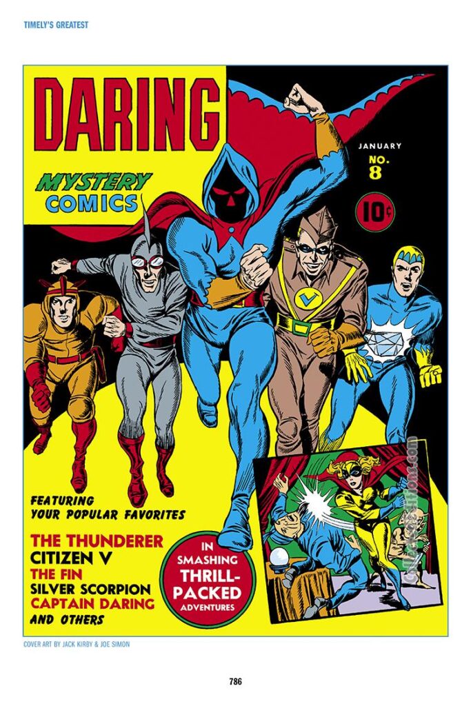 Daring Mystery Comics #8 cover; pencils and inks, Jack Kirby & Joe Simon; The Thunderer, Citizen V, The Fin, Silver Scorpion, Captain Daring, Joe Simon, Jack Kirby