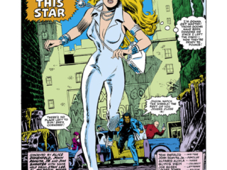 Dazzler #1, pg. 1; pencils, John Romita Jr.; inks, Alfredo Alcala Dazzler #1, pg. 1; pencils, John Romita Jr.; inks, Alfredo Alcala; first issue, splash page, Alice Donenfeld, Jim Shooter, Tom DeFalco