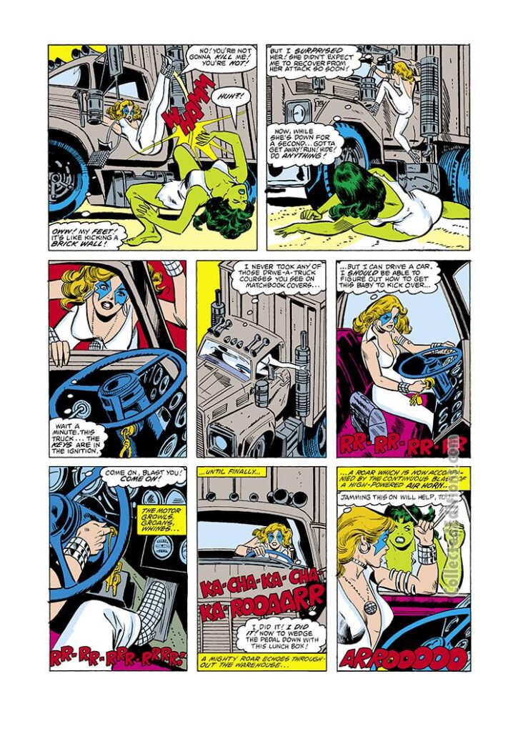 Dazzler #14, pg. 14; pencils, Frank Springer; inks, Vince Colletta; She-Hulk team-up, Danny Fingeroth