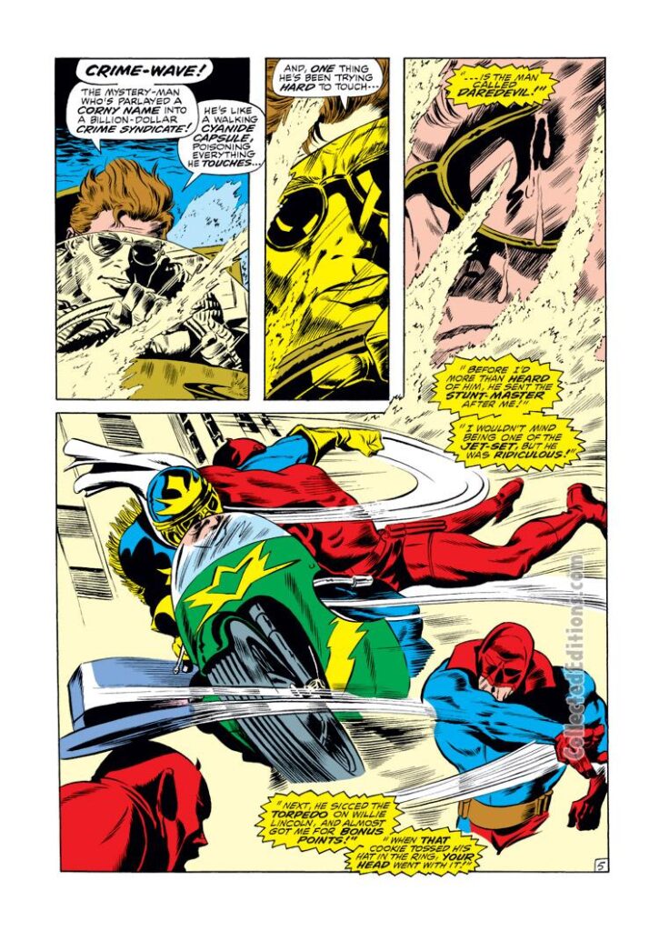 Daredevil #60, pg. 5; pencils, Gene Colan; inks, Syd Shores; Stunt-Master, Torpedo