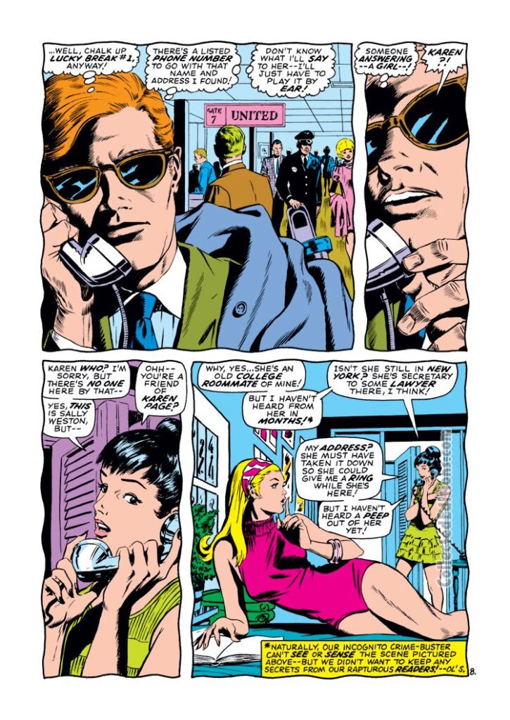 Daredevil #64, pg. 8; pencils, Gene Colan; inks, Syd Shores; Karen Page, Matt Murdock