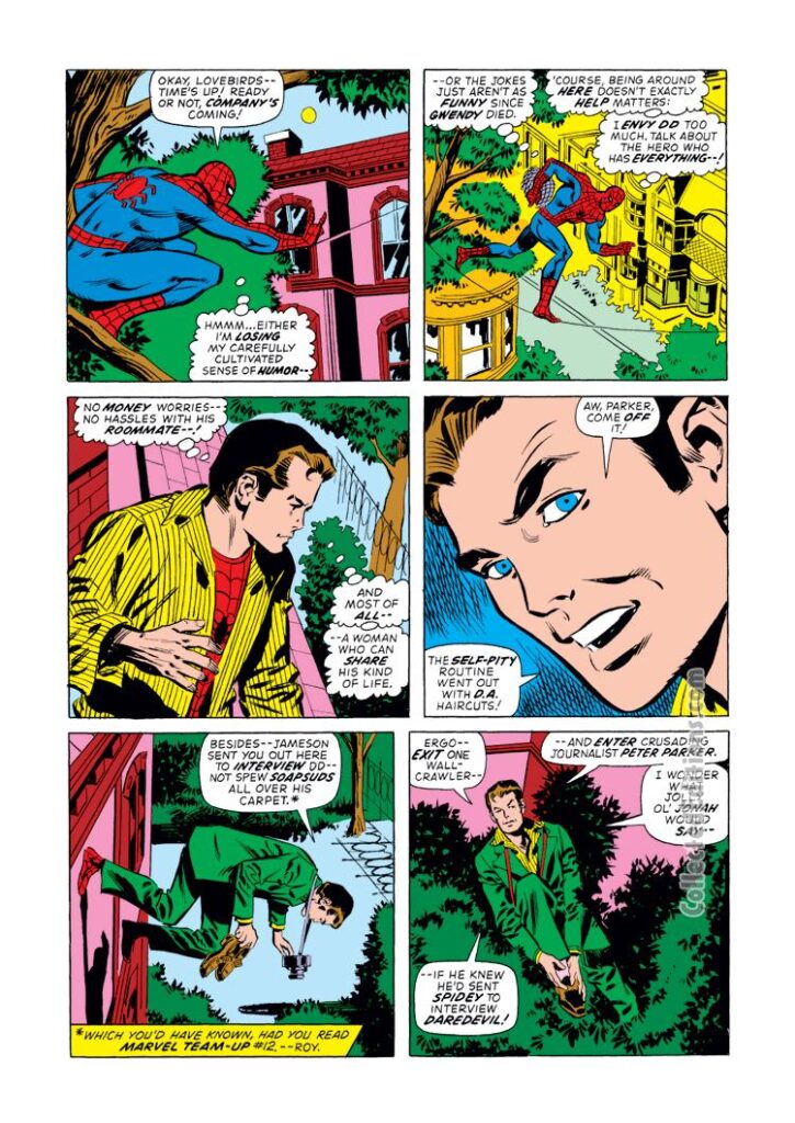 Daredevil #103, pg. 3; pencils, Don Heck; inks, Sal Trapani; Spider-Man/Peter Parker