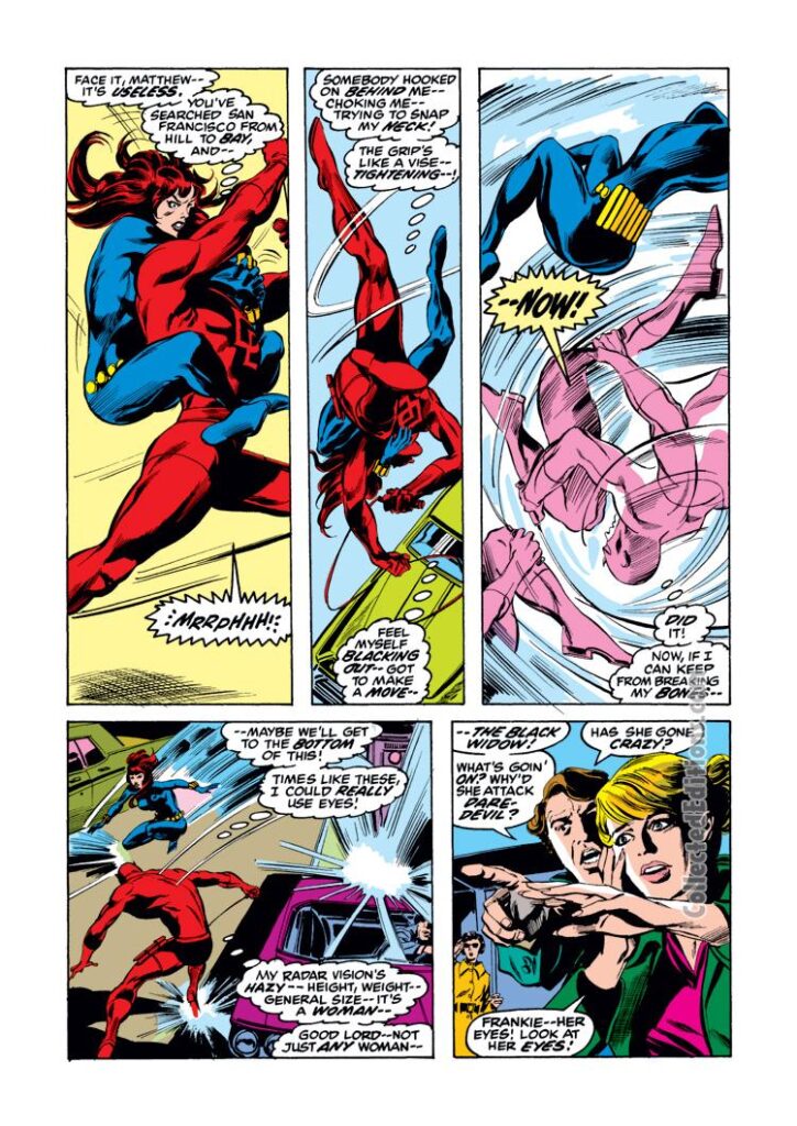 Daredevil #93, pg. 2; pencils, Gene Colan; inks, Tom Palmer; Black Widow