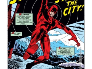 Daredevil #102, pg. 1; pencils, Syd Shores; inks, Frank Giacoia; Stilt-Man Stalks the City splash page, Chris Claremont