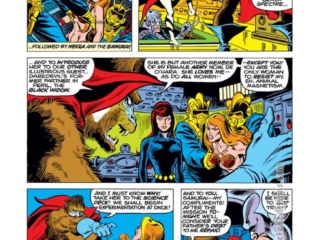 Daredevil #111, pg. 13; pencils, Bob Brown; inks, Jim Mooney; Shanna the She-Devil, Mandrill, Nekra, Black Widow, Steve Gerber