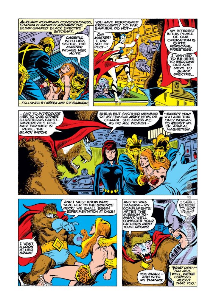 Daredevil #111, pg. 13; pencils, Bob Brown; inks, Jim Mooney; Shanna the She-Devil, Mandrill, Nekra, Black Widow, Steve Gerber