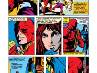 Daredevil #116, pg. 11; pencils, Gene Colan; inks, Vince Colletta; Black Widow, Matt Murdock kiss, romance