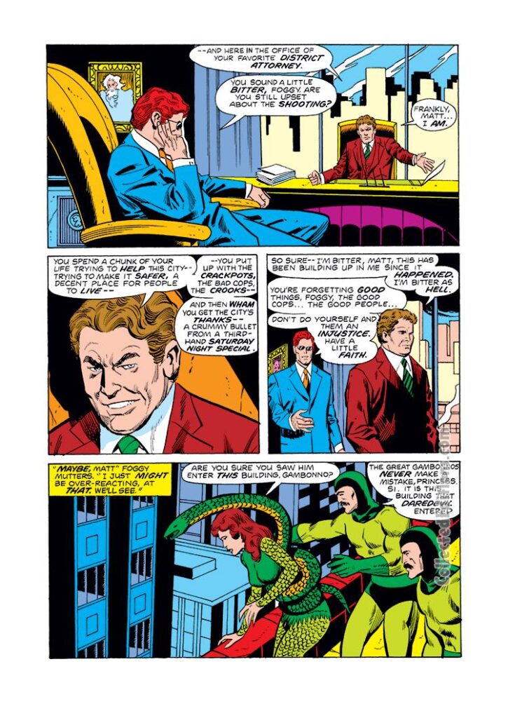 Daredevil #118, pg. 8; pencils, Don Heck; inks, Vince Colletta; Foggy Nelson, Matt Murdock, Princess Python