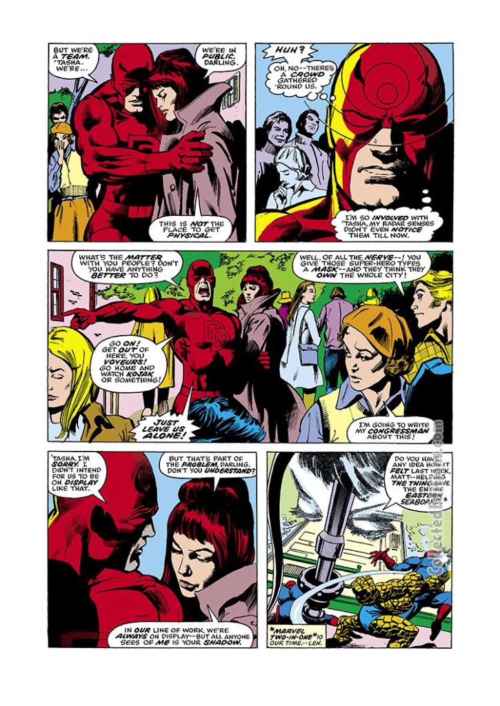 Daredevil #124 pg. 2; pencils, Gene Colan; inks, Klaus Janson; Black Widow