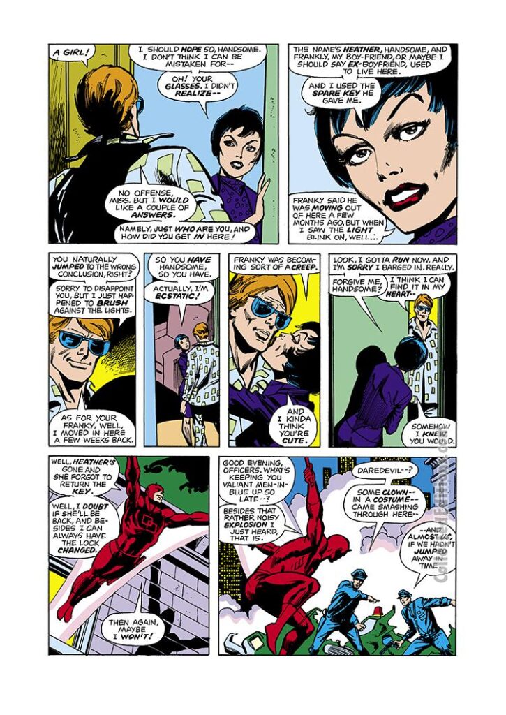 Daredevil #126 pg. 9; pencils, Bob Brown; inks, Klaus Janson; Matt Murdock/Heather Glenn
