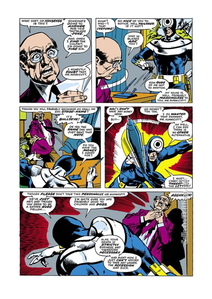 Daredevil #131 pg. 6; pencils, Bob Brown; inks, Klaus Janson; Bullseye first appearance
