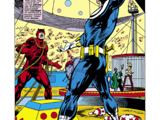 Daredevil #131 pg. 17; pencils, Bob Brown; inks, Klaus Janson; Daredevil first appearance splash page