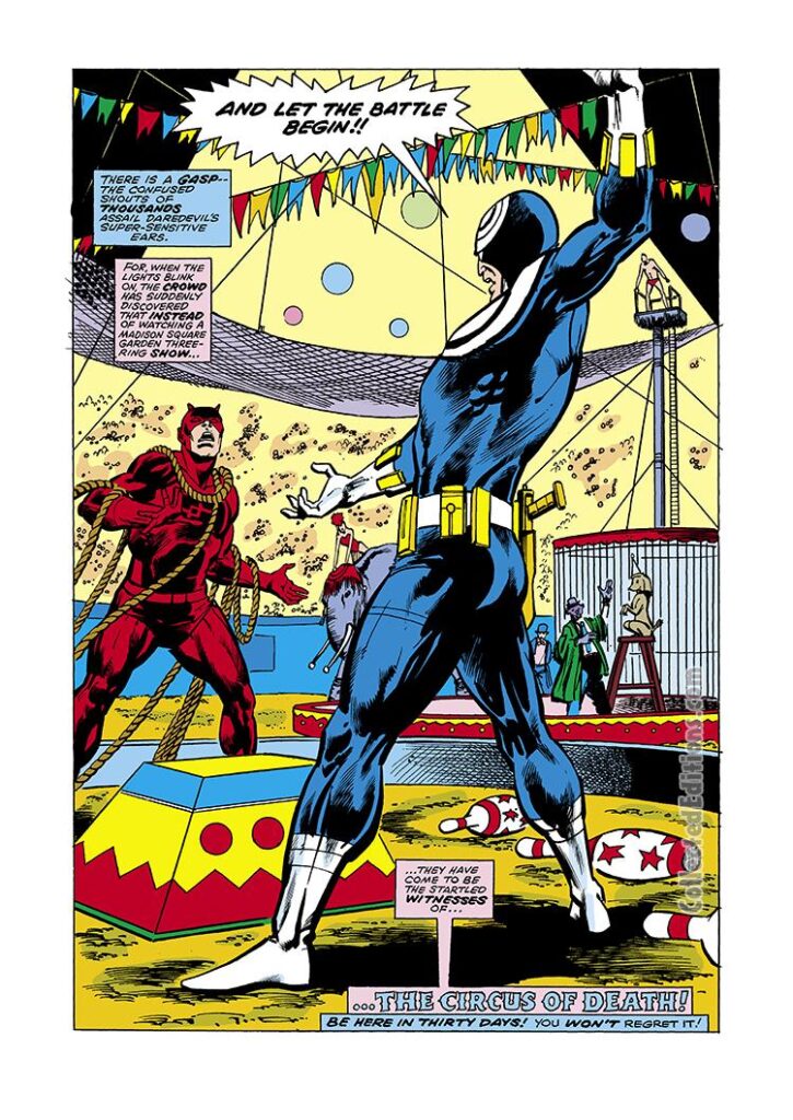Daredevil #131 pg. 17; pencils, Bob Brown; inks, Klaus Janson; Daredevil first appearance splash page