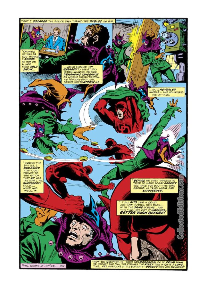 Daredevil #135, pg. 5; pencils, Bob Brown; inks, Jim Mooney; vs. Jester