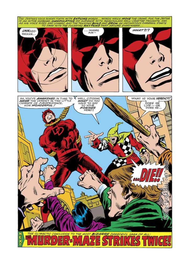 Daredevil #136, pg. 17; pencils, John Buscema; inks, Jim Mooney; Jester/hangman