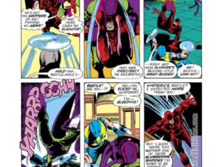 Daredevil #140, pg. 14; pencils, Sal Buscema; inks, Klaus Janson; the Beetle, Gladiator