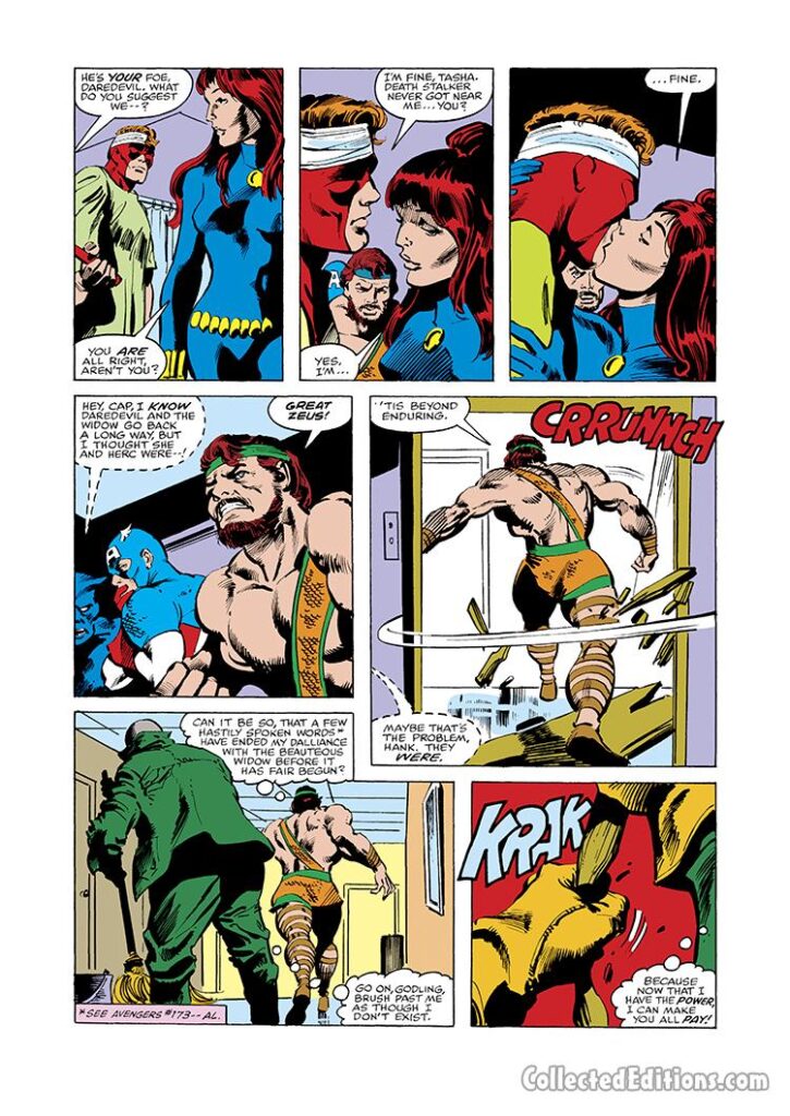 Daredevil #157, pg. 6; pencils, Gene Colan; inks, Klaus Janson; Hercules/Black Widow
