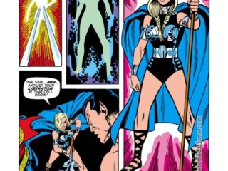 Defenders #4 cover; layouts, Jim Starlin; pencils, John Buscema; inks, Frank Giacoia; The Valkyrie is reborn, Sub-Mariner