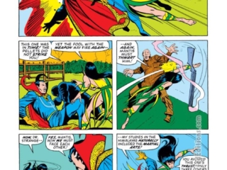 Defenders #9, pg. 18; pencils, Sal Buscema; inks, Frank McLaughlin; Mantis, Doctor Strange, Black Panther, Avengers/Defenders War