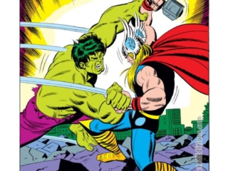 Defenders #10, pg. 9; pencils, Sal Buscema; inks, Frank Bolle; Avengers/Defenders War. Incredible Hulk vs. Thor splash page