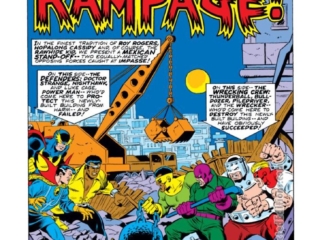 Defenders #18, pg. 1; pencils, Sal Buscema; inks, Dan Green Defenders #18, pg. 1; pencils, Sal Buscema; inks, Dan Green; Wrecking Crew, Luke Cage, Rampage!
